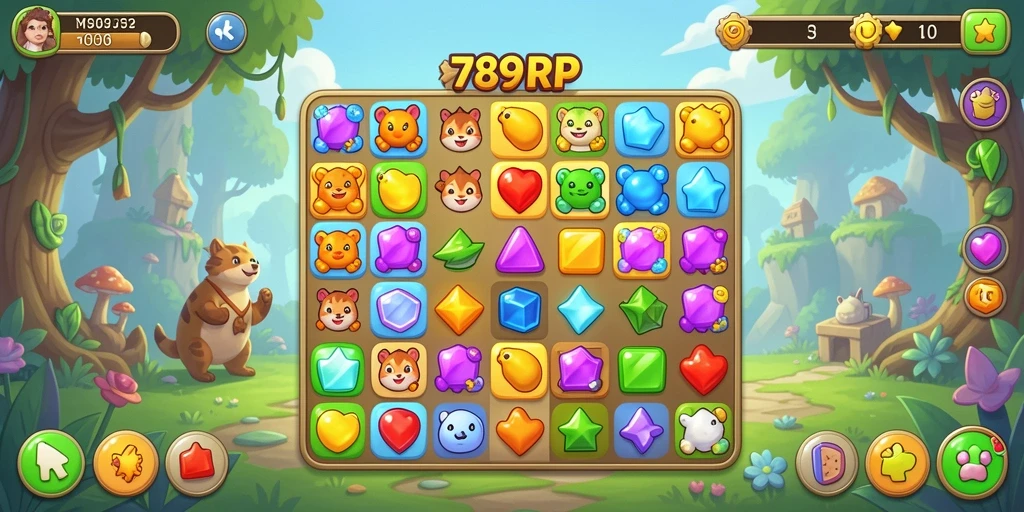 Tangkapan layar gameplay 789RP menunjukkan kombinasi warna-warni yang menyenangkan.