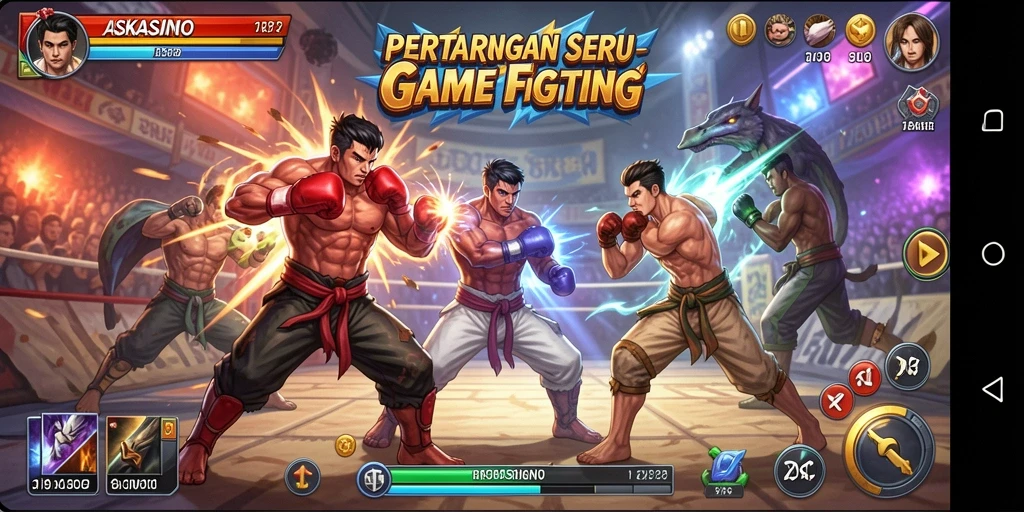 Screenshot gameplay <strong>ASKASINO</strong> menampilkan pertarungan mendebarkan antara dua karakter.