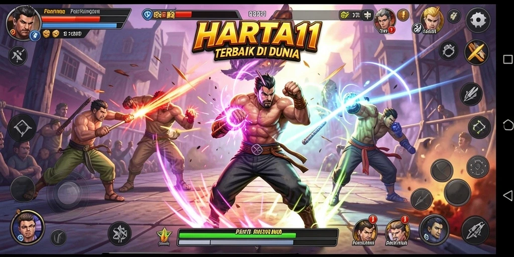 Screenshot HARTA11 menampilkan pertarungan seru dengan karakter yang beraksi.