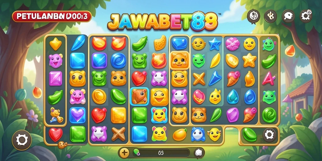 Tampilan gameplay menarik JAWABET88 dengan tantangan Match-3.