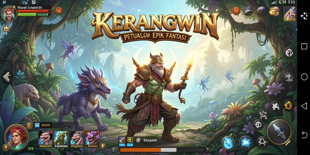 Tampilan gameplay KERANGWIN yang menampilkan pertarungan epik di dunia fantasi.