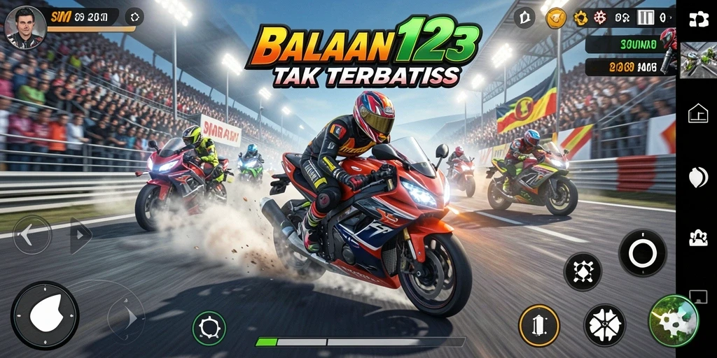 Screenshot gameplay SINAR123 menampilkan balapan motor yang intens dan mendebarkan.