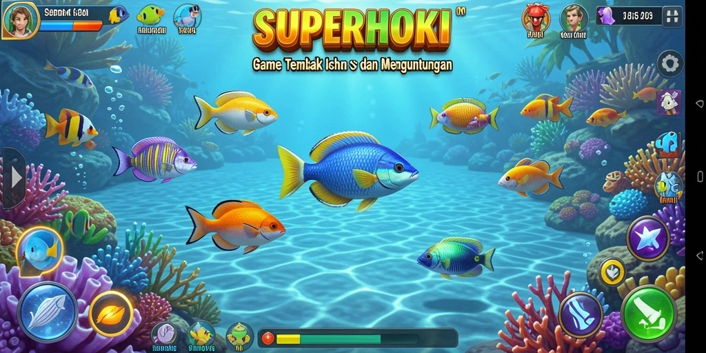 Screenshot gameplay SUPERHOKI dengan aksi Tembak Ikan yang seru.